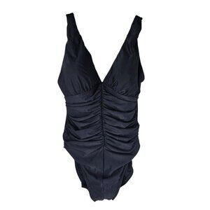 Miraclesuit Black Ruched One-Piece Swimsuit Size 8 FLAW READ